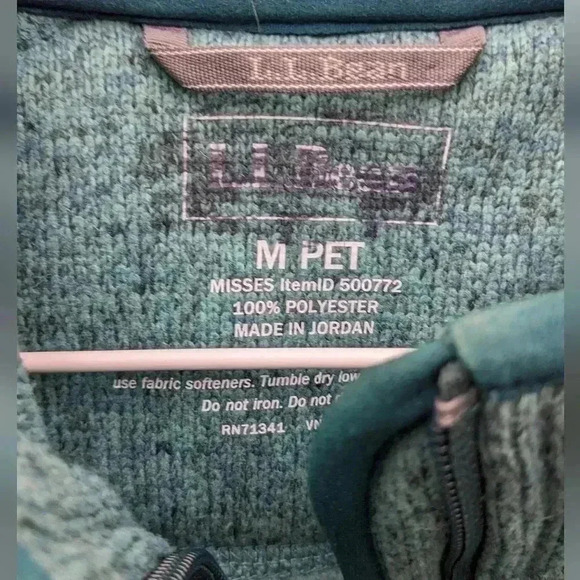 L.L. Bean Women's Heathered Teal Sweater Fleece Full-Zip-Up Size Medium - Picture 3 of 5